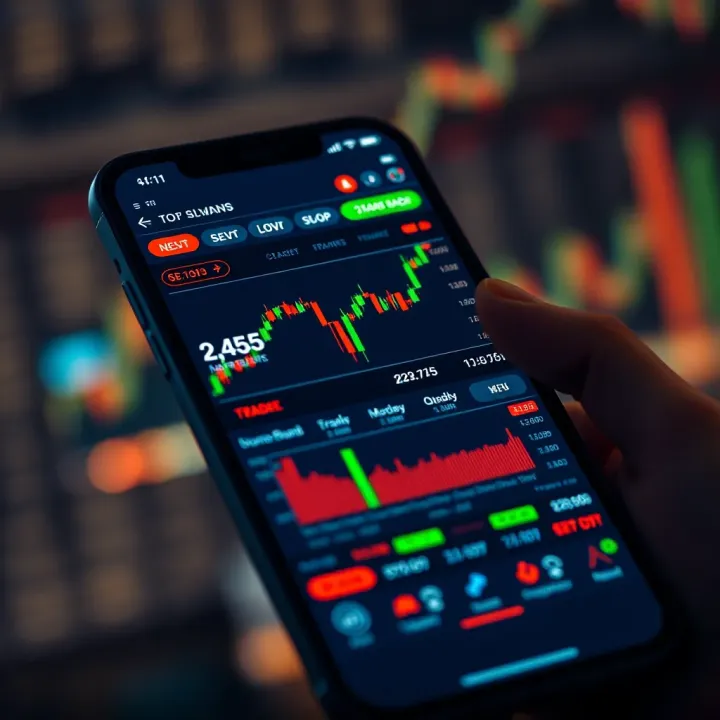 User interface of a mobile trading application displaying stock charts and market data