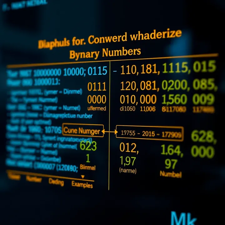 Diagram showing conversion methods between binary and decimal numbers with illustrative examples