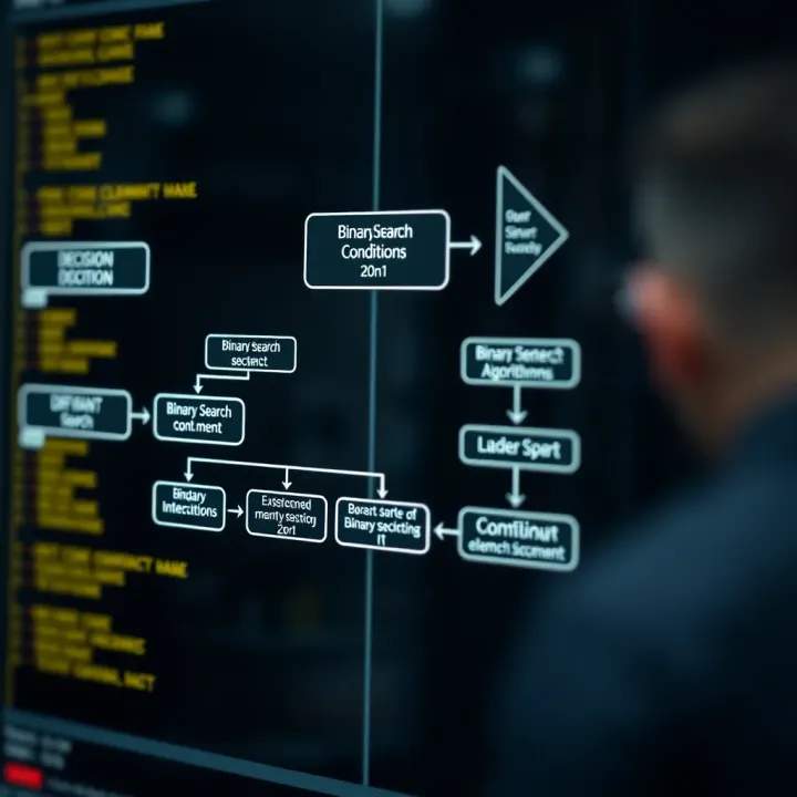 Decision Flow in Binary Search Conditions Flowchart demonstrating the decision-making process in binary search conditions for efficient element location
