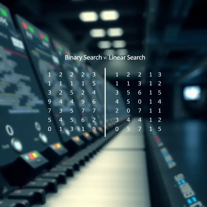 Graphical comparison of binary search versus linear search showing difference in performance time