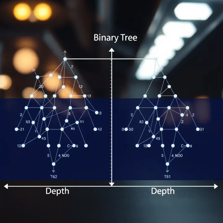 Comparison chart showing differences between height and depth in a binary tree with example nodes