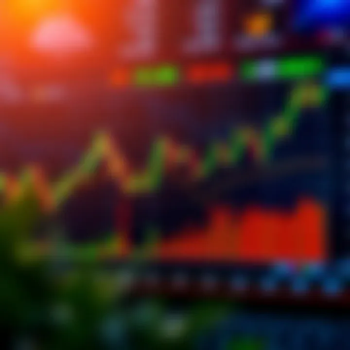 Graph showing simulated trading performance with upward trends and key indicators for strategy practice
