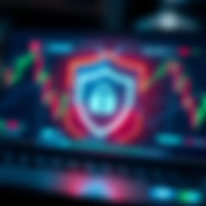 Illustration of secure online trading with digital shield icon symbolizing protection of investments