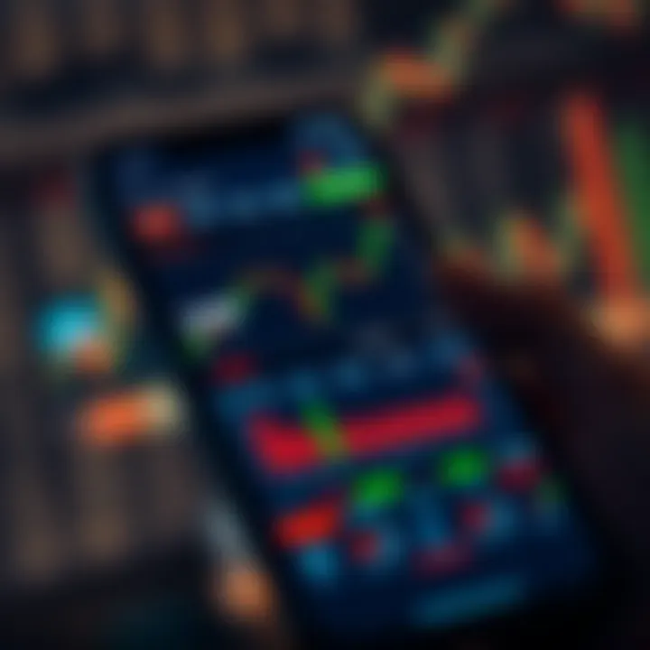 User interface of a mobile trading application displaying stock charts and market data