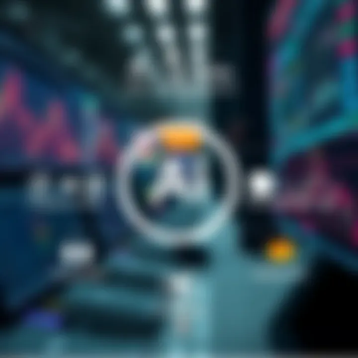 Illustration of various AI trading app features like real-time data, predictive charts, and portfolio management tools