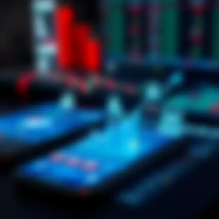 Illustration of a secure mobile trading application with financial growth graphs and risk management icons