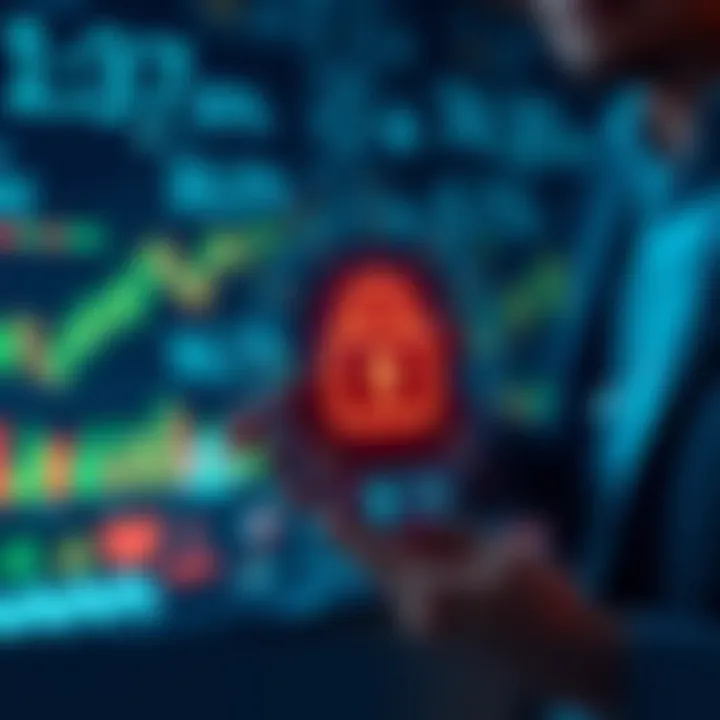 Secure digital transaction with encryption graphics representing safety in online trading