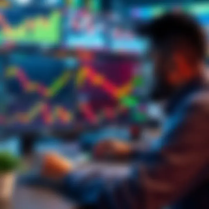 Illustration of a trader analyzing multiple stock market charts on a computer screen