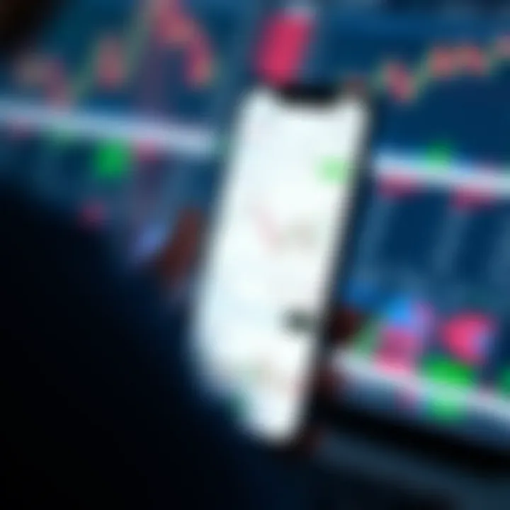 Mobile phone displaying a user-friendly trading app interface with charts and market data