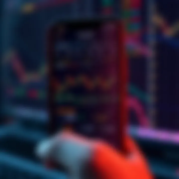 User interface displaying virtual stock trading charts and portfolio details on a mobile device