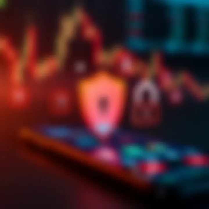 Icons representing security features such as a shield and lock alongside a smartphone