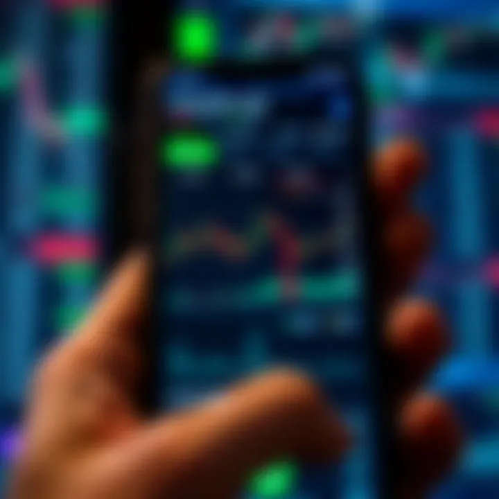 Secure mobile trading application interface showing real-time stock market graphs and portfolio overview