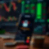 Secure mobile trading app interface displaying stock market data and security features