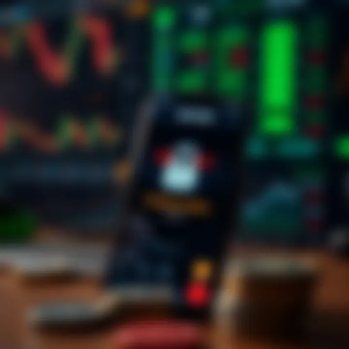 Secure mobile trading app interface displaying stock market data and security features