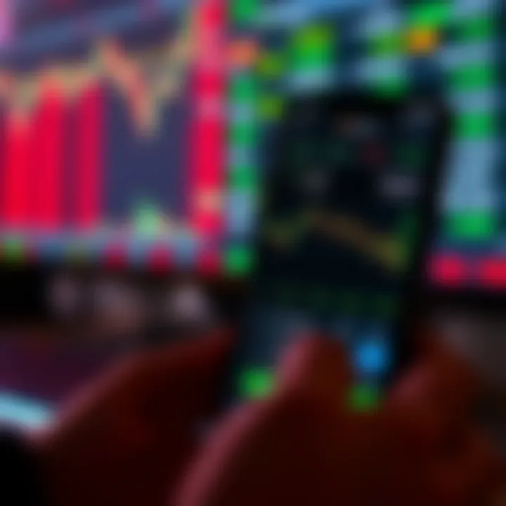 Mobile phone screen displaying various stock market charts and trading options