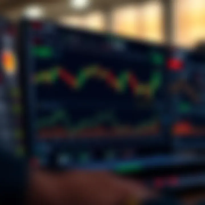 User interface of a mock trading app displaying stock charts and virtual portfolio statistics