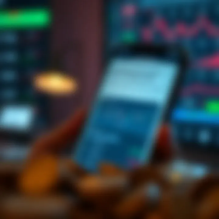 Illustration of a mobile phone displaying a trading app interface with cost-saving tips