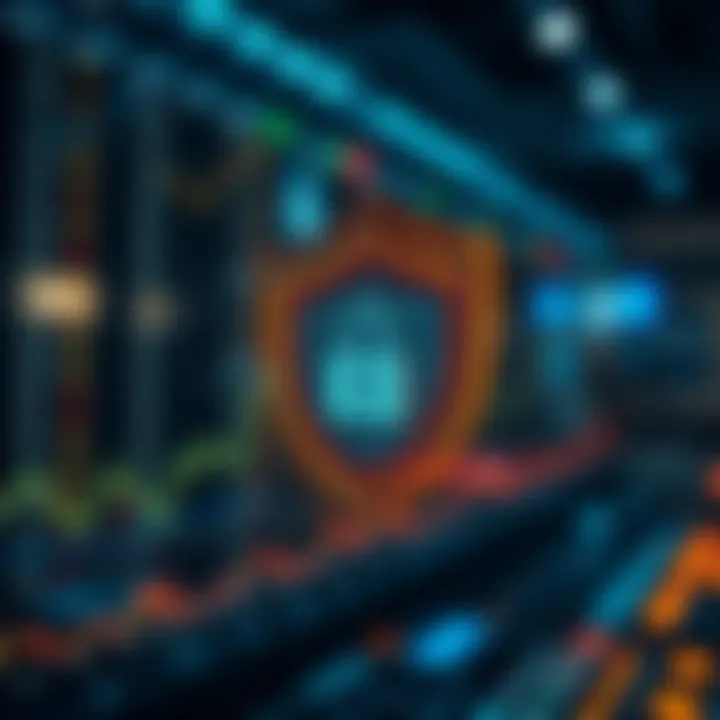 Security shield icon with digital padlock representing secure trading environment