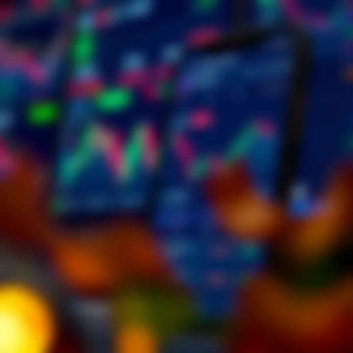 Mobile trading application interface showing stock market charts and investment options