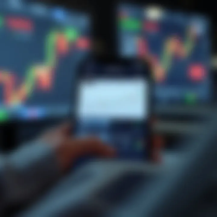 Mobile device displaying a no investment trading app interface with charts and trading options