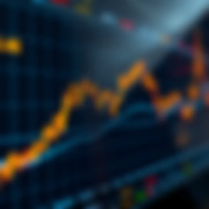 Graph showing currency price fluctuations with digital interface elements