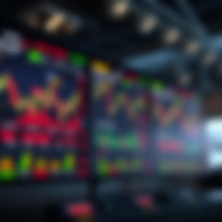 Illustration of a digital stock trading platform displaying various charts and financial data