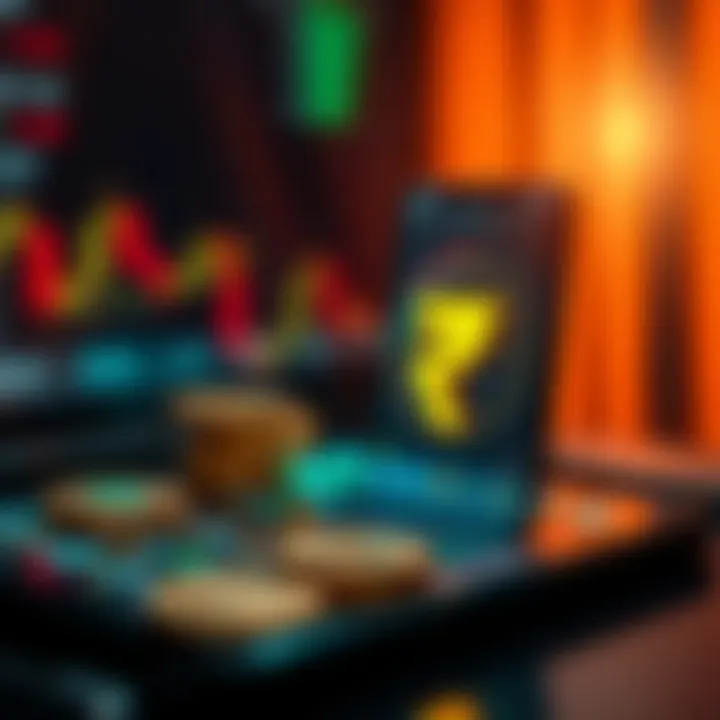 Illustration of a secure financial transaction with digital currency icons and Indian Rupee symbol