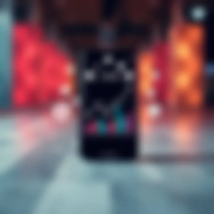 Illustration of a smartphone with icons of stocks, currency symbols, and upward trend lines around it