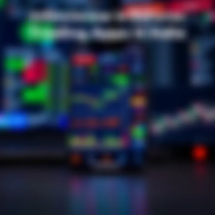 Smartphone screen displaying various stock market charts and trading indicators in an Indian trading app