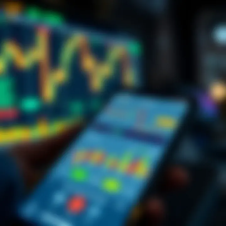 Mobile phone displaying a trading app interface with oil market charts and graphs