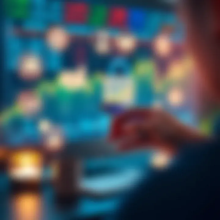 Illustration of a secure digital transaction with stock trading icons and regulatory symbols