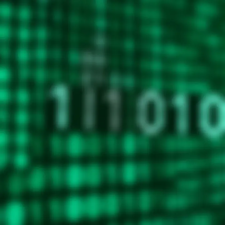 Diagram illustrating binary digits representing computer data and instructions
