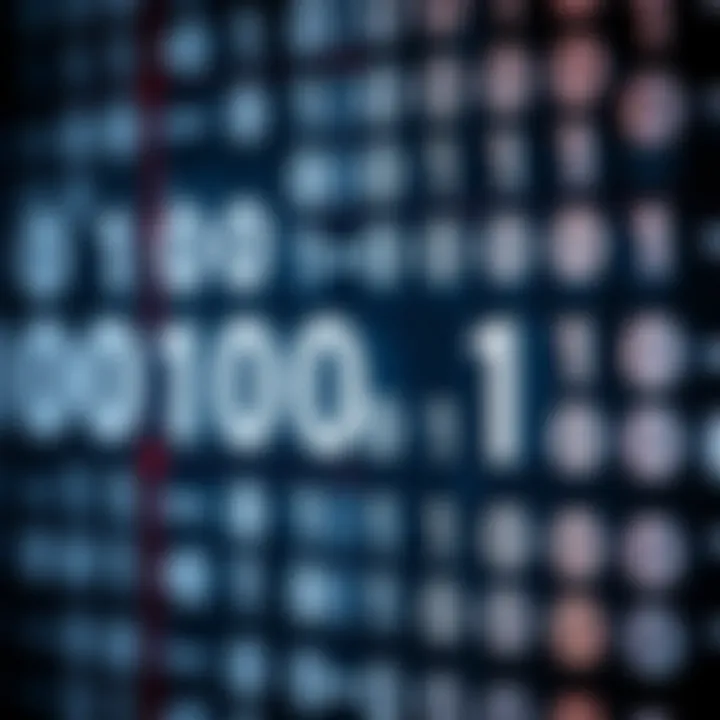 Visual representation of the binary system with zeroes and ones arranged in a digital grid
