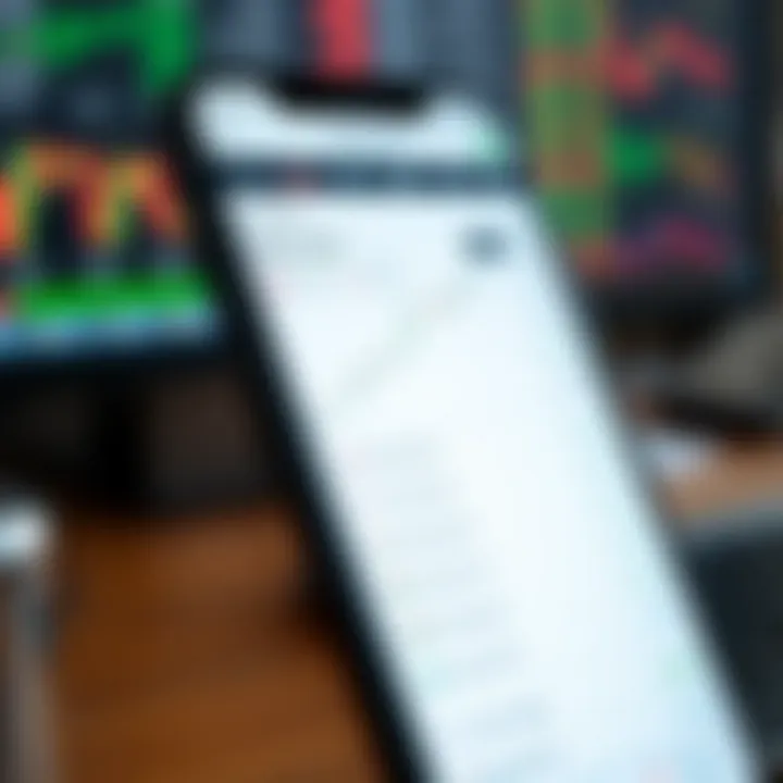 Mobile device displaying binary trading app interface with charts and options