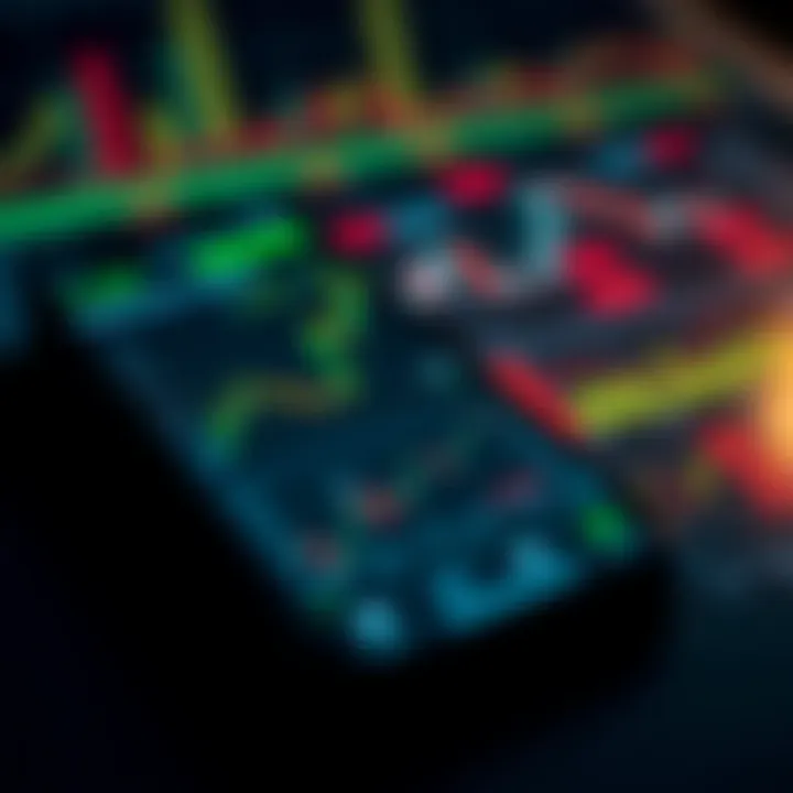 Smartphone displaying financial charts and trading app interface