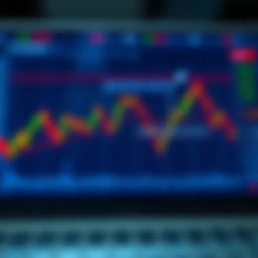 Graph showing simulated stock market trading with fluctuating prices on a digital platform