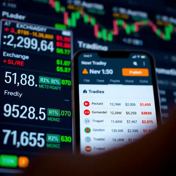 User interface of a currency trading app showing exchange rates and trading options