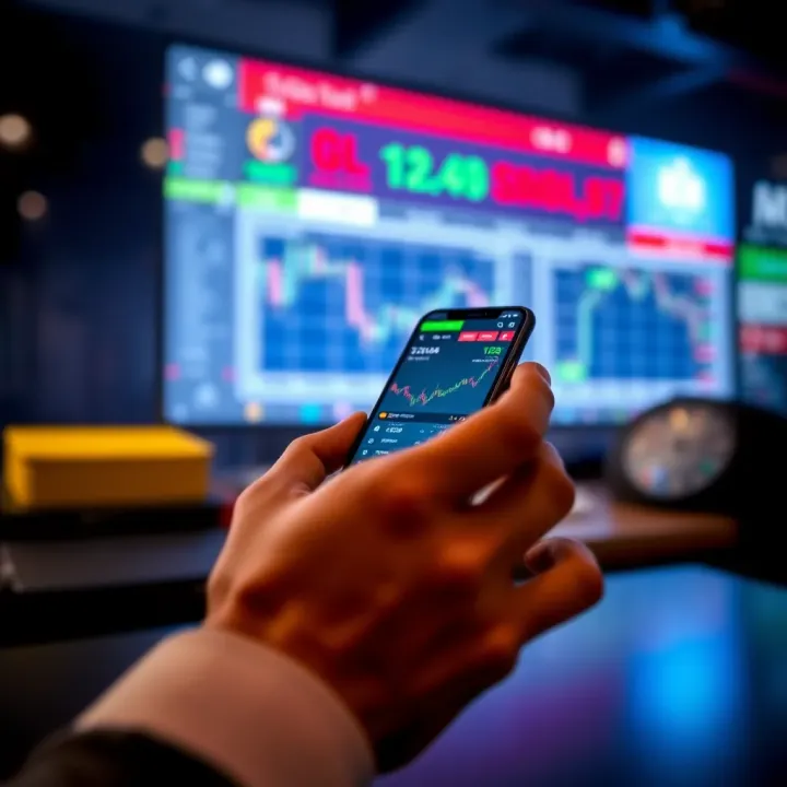 Mobile device displaying user-friendly interface of a popular online share trading platform