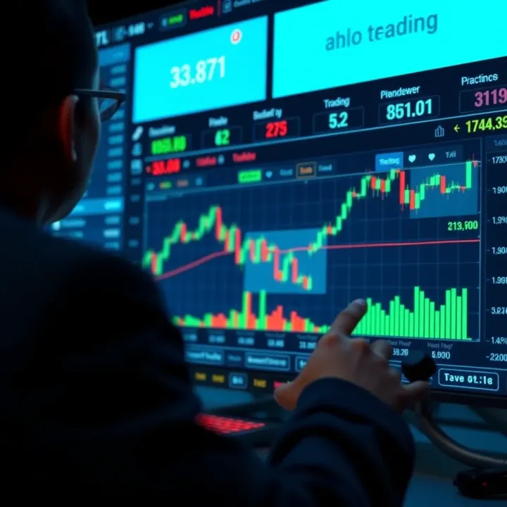 Simulated Trading Dashboard for Options Practice Illustration of a digital trading dashboard with indicators and options strategies for practice trading in a simulated environment
