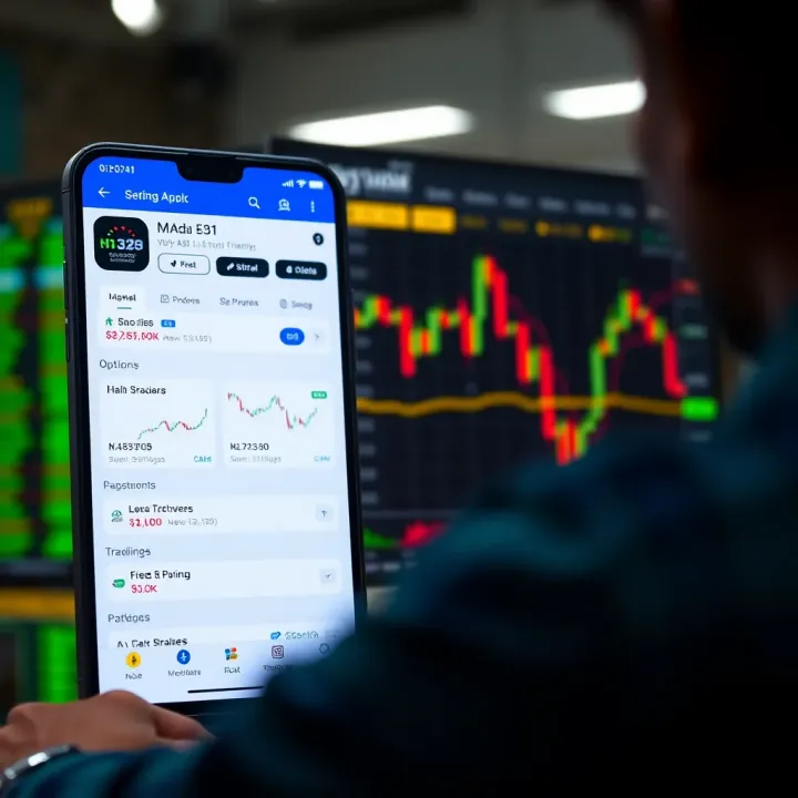 Overview of a Share Market Trading App Interface in India User-friendly interface of a popular Indian stock trading application showing stock charts and trading options