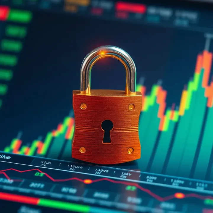 Secure digital padlock symbolizing investment safety on a financial platform background