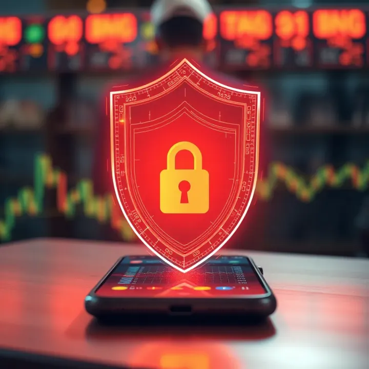 Illustration of a secure digital shield protecting financial transactions on mobile device