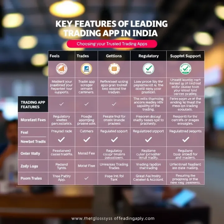 Graphical comparison of trading app features including fees, customer support options, and regulatory compliance badges