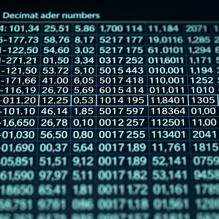 Table showing decimal numbers alongside their corresponding binary values