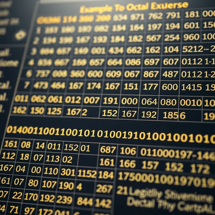 Detailed chart showcasing examples of octal values converted into binary sequences for educational reference