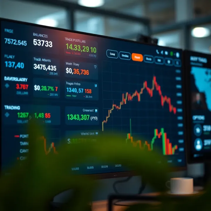 User dashboard displaying portfolio balance and trade options on a virtual trading screen