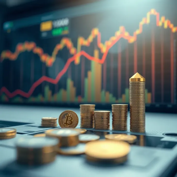 Financial Growth Illustrated with Currency Symbols and Market Indicators Conceptual representation of financial growth with currency symbols and positive market indicators