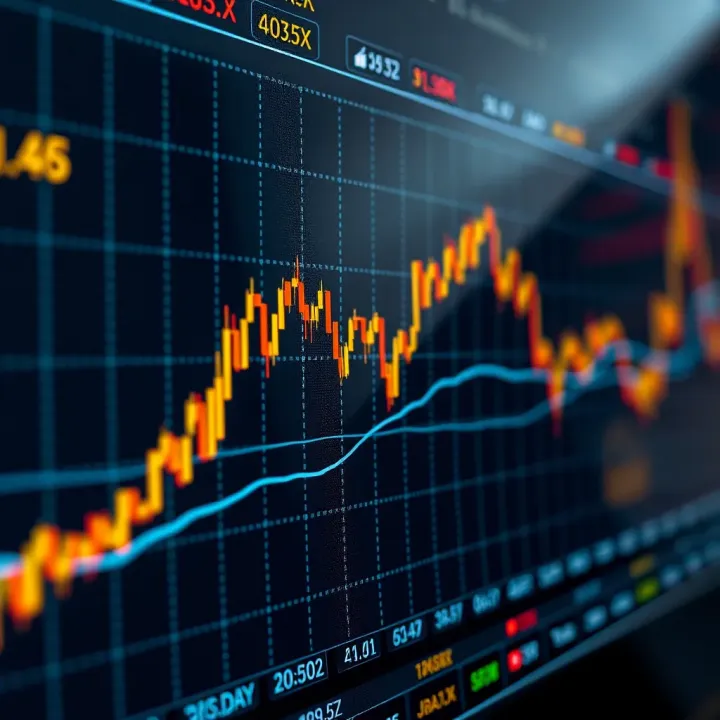 Graph showing currency price fluctuations with digital interface elements