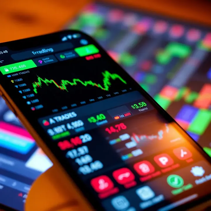 User interface displaying various financial charts and trading options on a mobile device