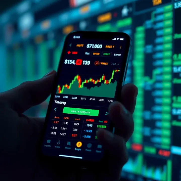 User interface of a trading app displaying charts and financial data on a smartphone